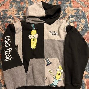 Teddy Fresh Black and Gray Color-Blocked Sweat Set with Rick and Morty Graphic
